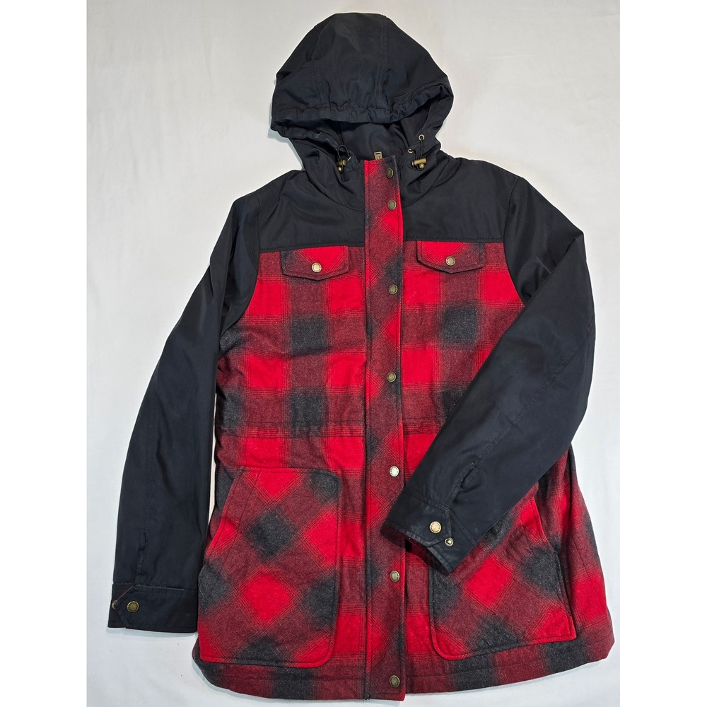 Pendleton Womens Red Black Buffalo Plaid Wool Blend Hooded Parka Jacket‎ Large